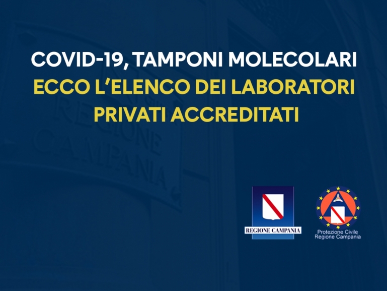 COVID-19, L'ELENCO DEI LABORATORI PRIVATI ACCREDITATI PER L'EFFETTUAZIONE DEI TAMPONI MOLECOLARI