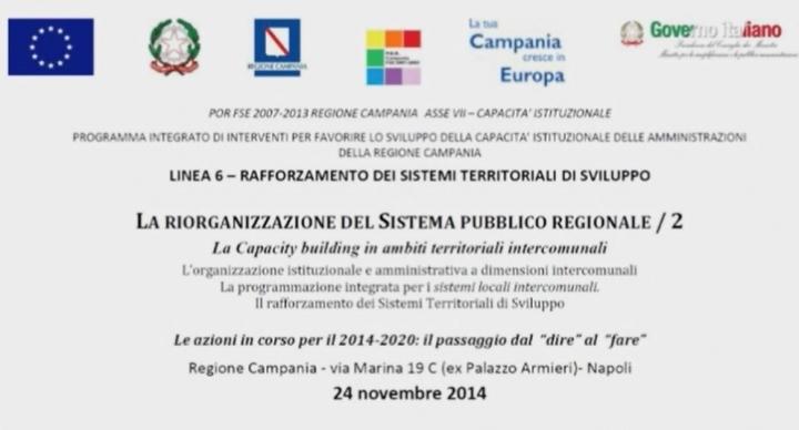  24/11/2014 - Riorganizzazione Sistema Pubblico, lunedì 24 novembre seminario con assessore Sommese