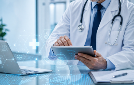 Fascicolo sanitario elettronico, foto generica di medico con tablet in mano